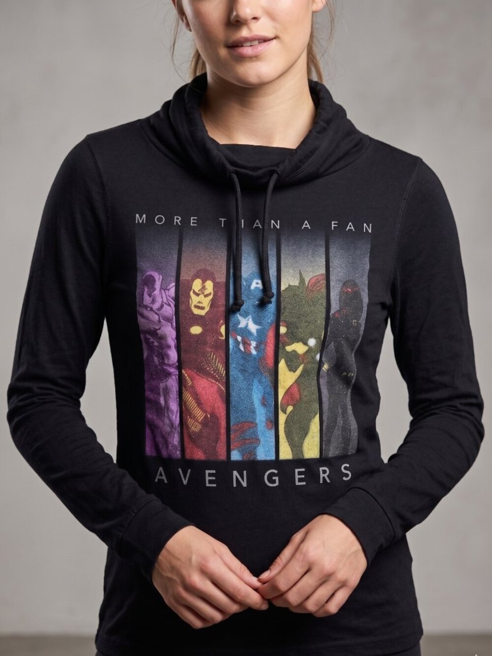NWOT | Marvel Avengers "More Than A Fan" Cowl Neck Graphic Top Small